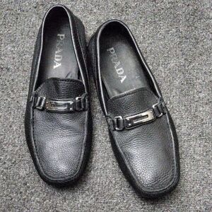 Prada Black Pebble Leather Driving Loafers